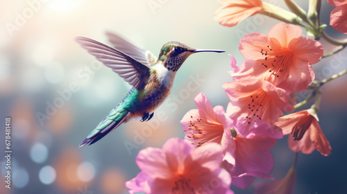 hummingbird feeding on a flower © akarawit