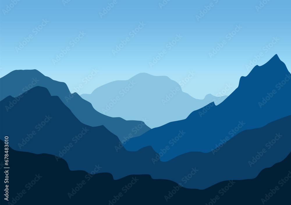 Mountains landscape. Vector illustration in flat style.