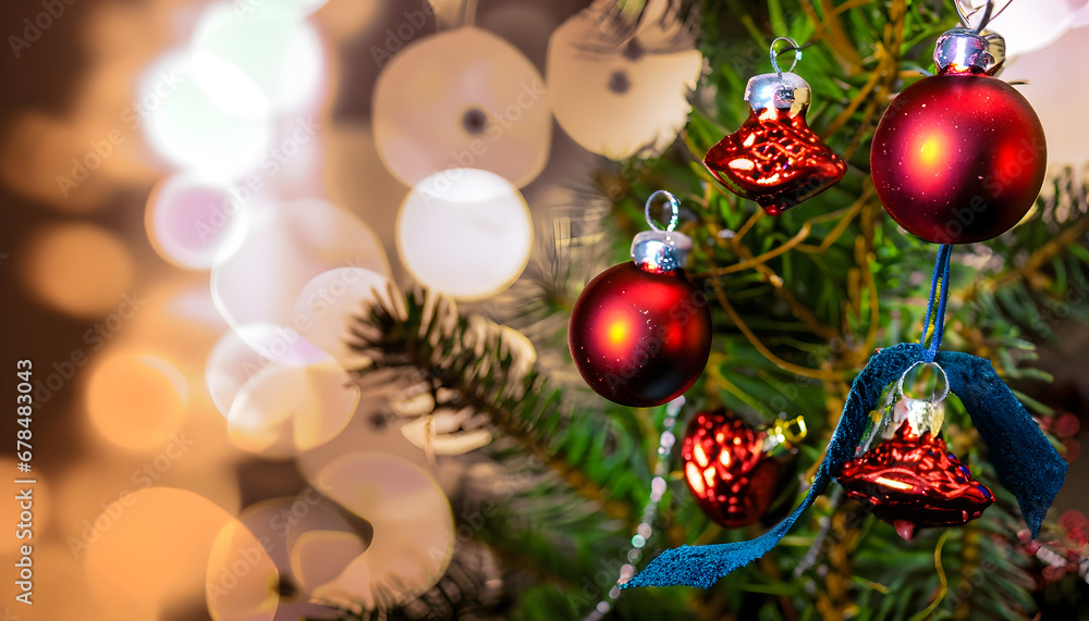 Christmas tree decorations on a blurred background