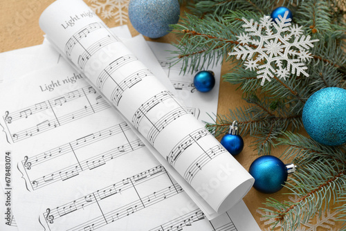 Music sheets, Christmas dec...