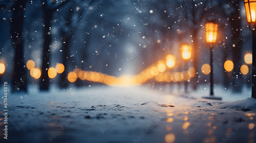Blurred background of snow and illumination,