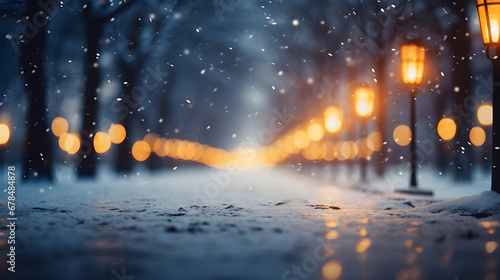 Blurred background of snow and illumination,