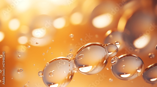 Oil bubbles collagen skin serum on yellow background. concept skin care cosmetics.