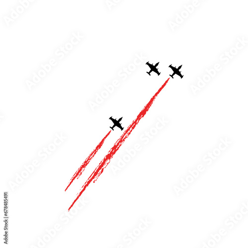 Indonesia flag with military fighter jets. Happy Indonesia National Day. Smoke is emitted from airplanes.