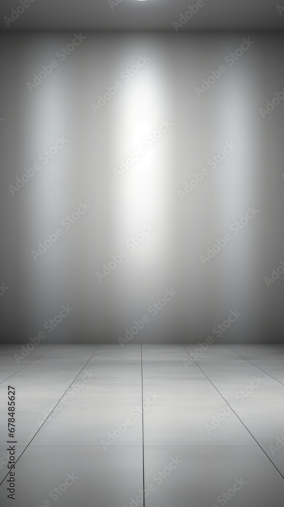 Fototapeta premium Natural grey environment with soft, dynamic lighting, ideal for image renderings, product showcasing, and versatile placements of various goods. The neutral backdrop enhances visual appeal and provide