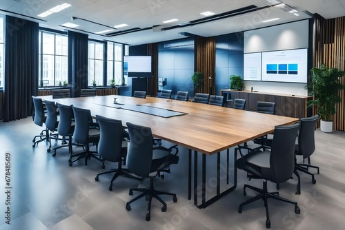 Modern Empty Meeting Room with Big Conference Table 