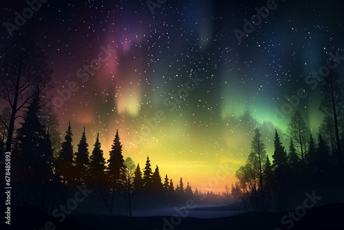 Illustration of colorful lights in the northern sky. Generative AI