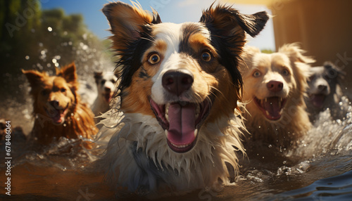 Cute puppy playing in water, purebred dog joy generated by AI © Stockgiu