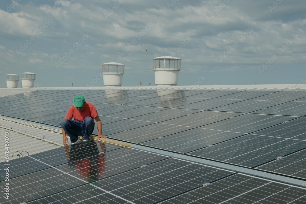 Solar panel array on on a warehouse roof