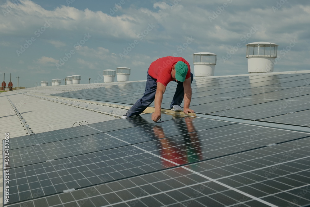 Solar panel array on on a warehouse roof