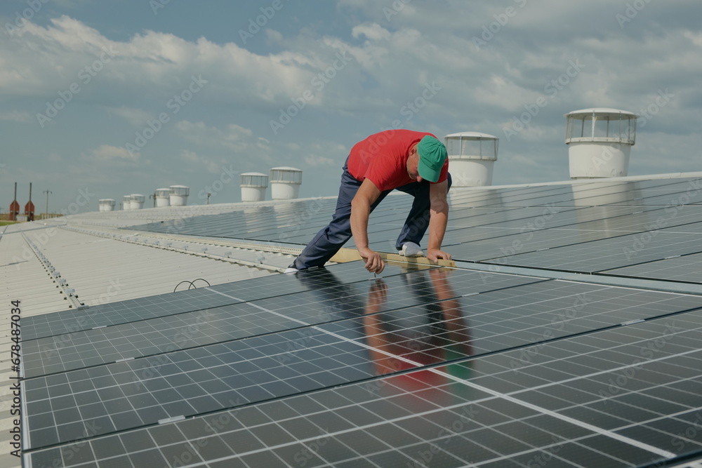 Solar panel array on on a warehouse roof