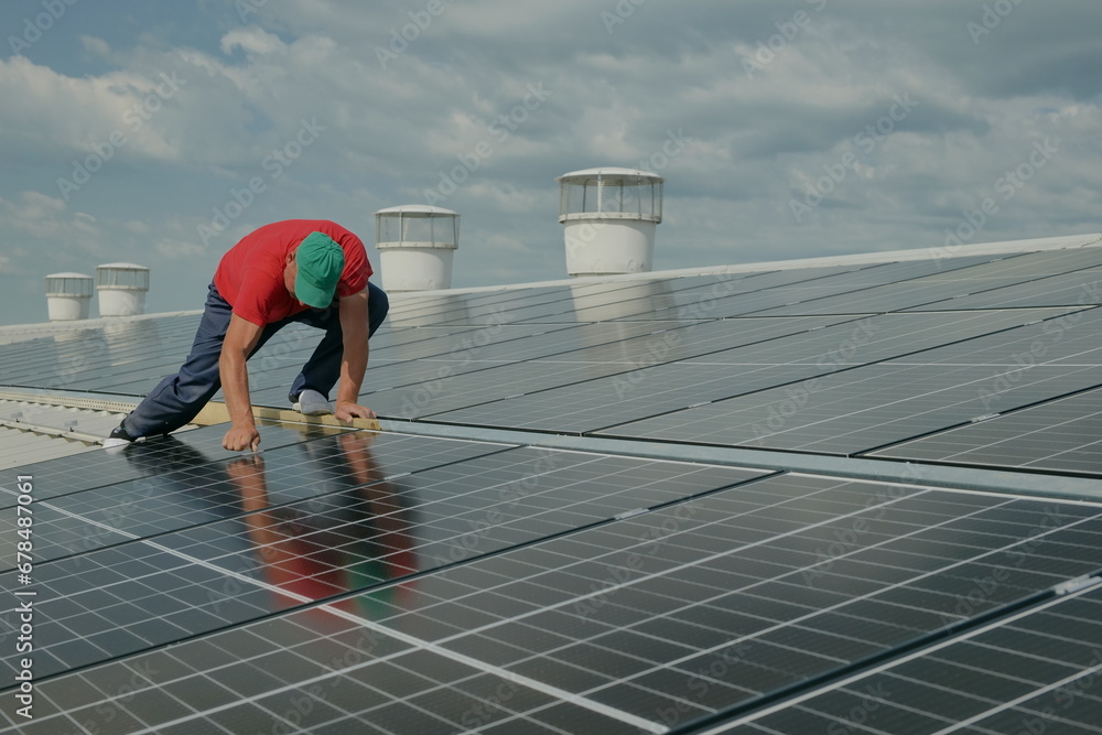 Solar panel array on on a warehouse roof