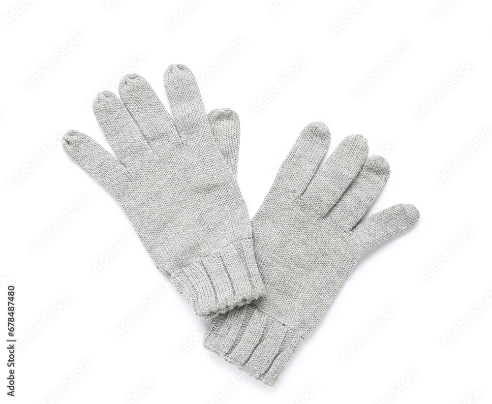 Pair of stylish warm gloves isolated on white background Pair of stylish warm gloves isolated on white background