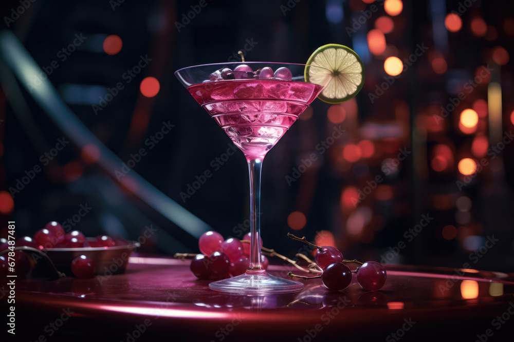 Glass of liqueur with red grapes - obrazy, fototapety, plakaty 