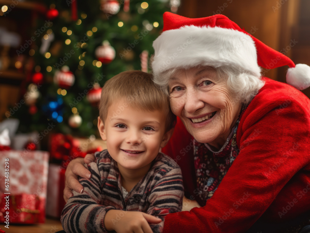 Grandparents and grandchildren celebrate Christmas in the living room Grandparents and grandchildren celebrate Christmas in the living room