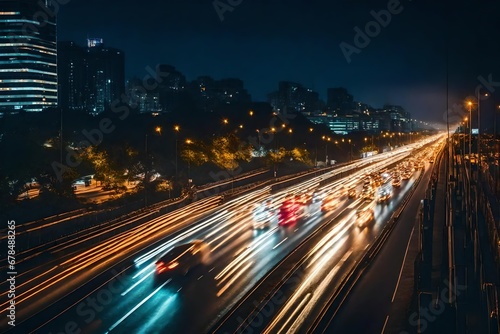 Night life traffic jam transportation express blur image car mobile rush time.