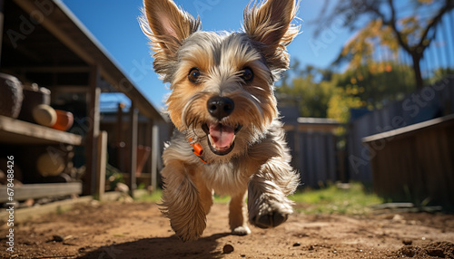 Cute puppy playing outdoors, running in grass, purebred terrier generated by AI © Stockgiu