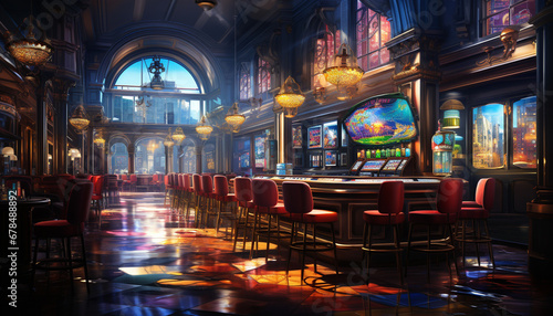Luxury casino bar illuminates nightlife with modern architecture and elegance generated by AI