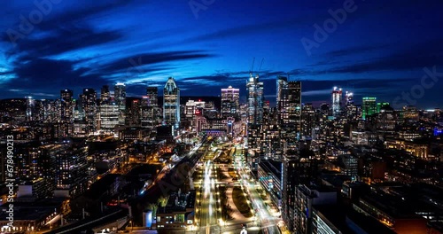Montreal Skyline at Sunset: A Cinematic Drone Hyperlapse of Modern Urban Splendor
