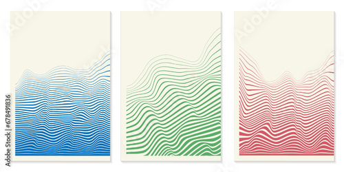 Abstract Lines. Lines Wave Poster graphic design in the style of Lines Wave Poster. 3d graphic effect. Set of templates for banner, cover, poster, postcard.Striped vector background. Vector illustrati