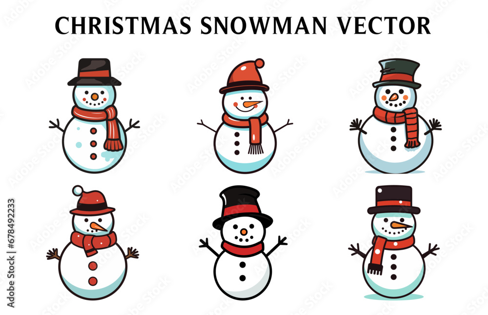 Set of Christmas Snowman Vector, Snowman illustration Bundle Set of Christmas Snowman Vector, Snowman illustration Bundle