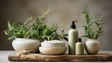 Mock up cosmetic products for skin and hair care with plant extract. Natural cosmetics.