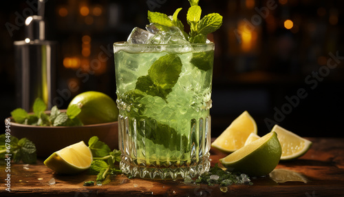 Refreshing mojito cocktail with lime, mint, and citrus fruit generated by AI