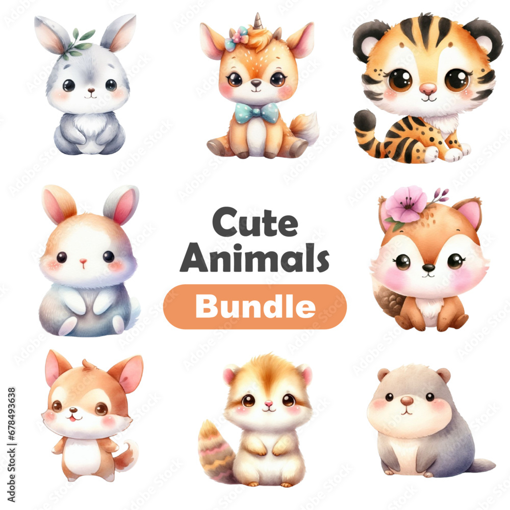 Cute Animals Cliparts, Watercolor Safari Animals .Baby Animal Clipart Nursery Decor Baby Shower Birthday Sublimation