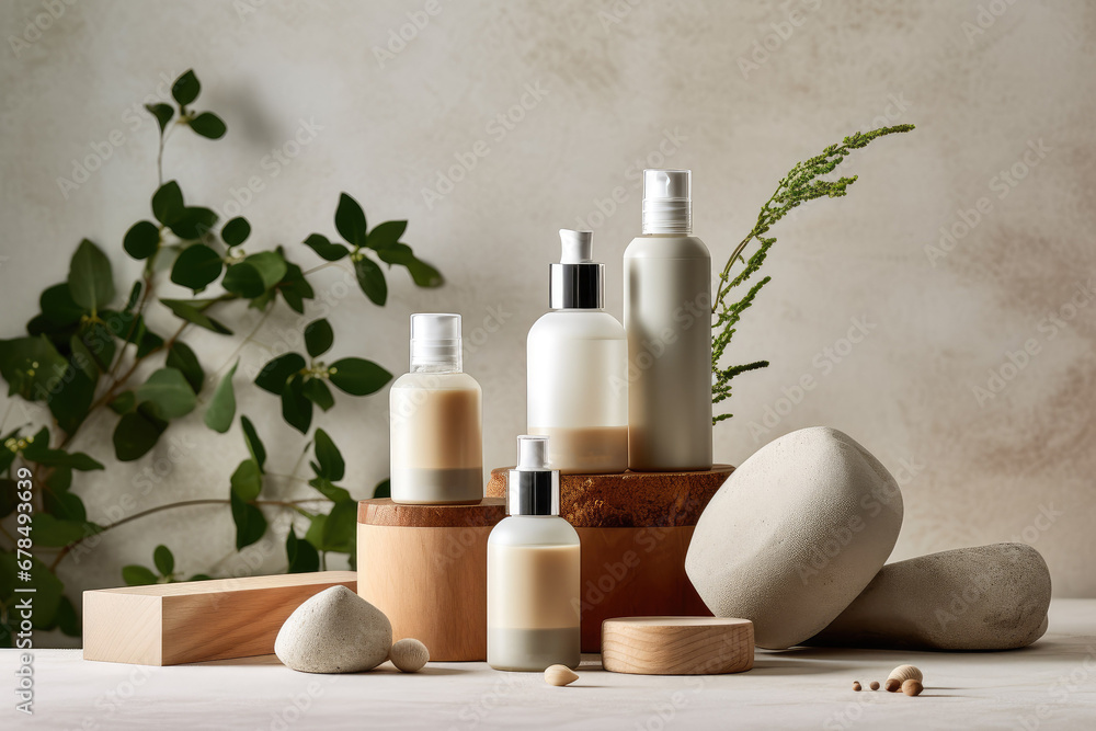 Mock up cosmetic products for skin and hair care with plant extract. Natural cosmetics. Mock up cosmetic products for skin and hair care with plant extract. Natural cosmetics.