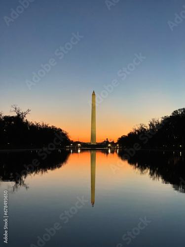 Sunrise behind the Washington Monument in Washington D.C.
