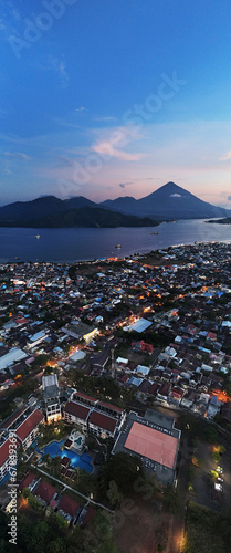 defaultstunning Ternate, Maitara and Tidore Island from bird eye view at sunset. These islands is called the land of spices in the past because western people searching for spices until Moluccas.  photo