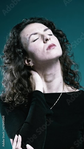 Anxiety-Induced Neck Pain- Young Woman Coping in Vertical Video