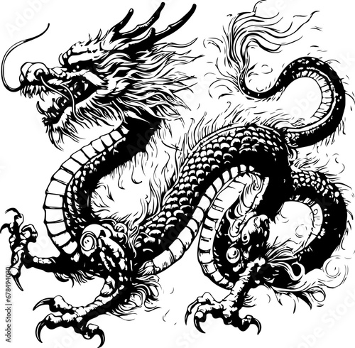 Dragon sketch art, snake, logo design, tattoo
