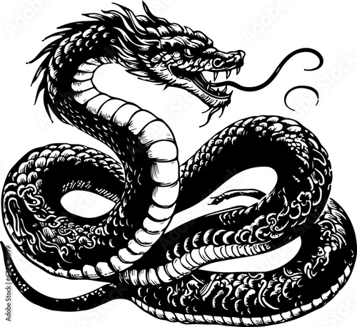 Dragon sketch art, snake, logo design, tattoo