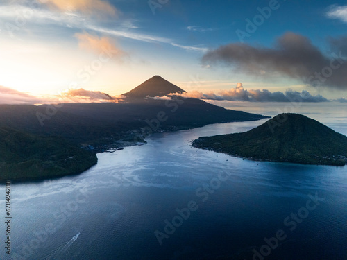 defaultstunning Ternate  Maitara and Tidore Island from bird eye view at sunset. These islands is called the land of spices in the past because western people searching for spices until Moluccas. 
