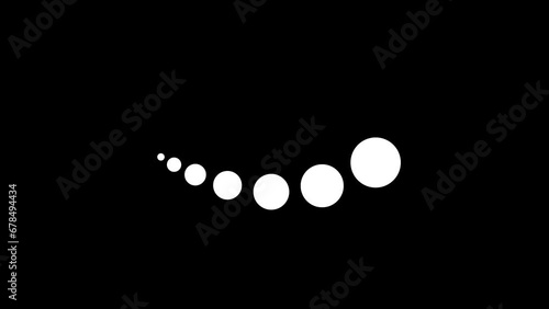 snake made of white circles on a black background. 2d motion.