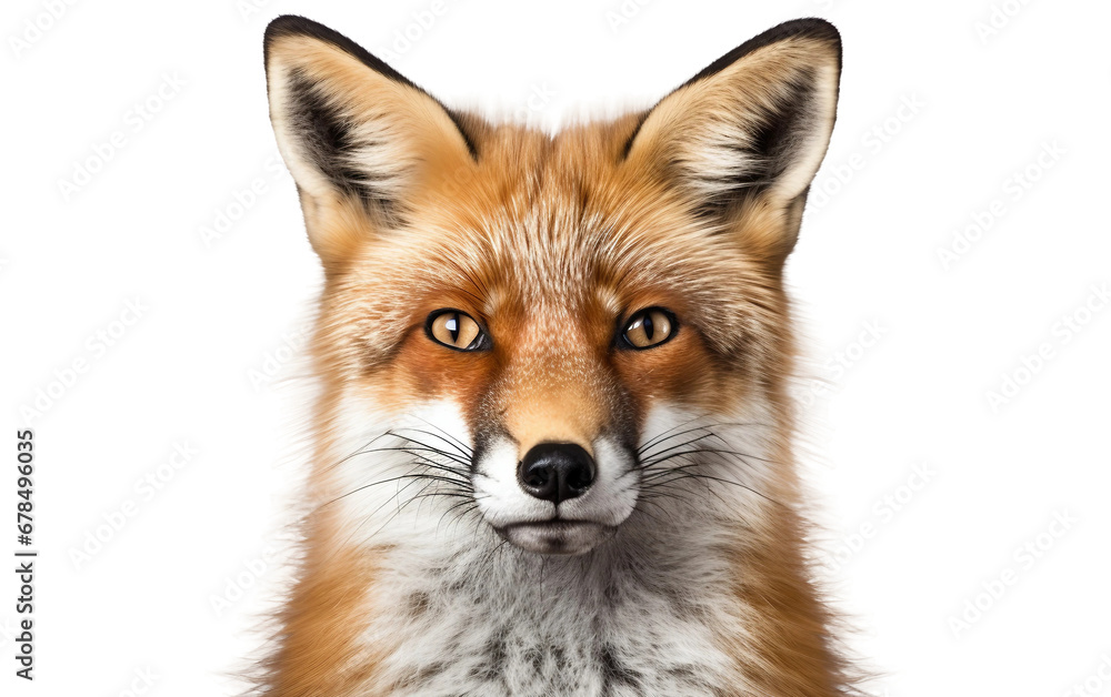 Fototapeta premium Portrait Curious Fox Cute Eyes Isolated on Transparent Background PNG.