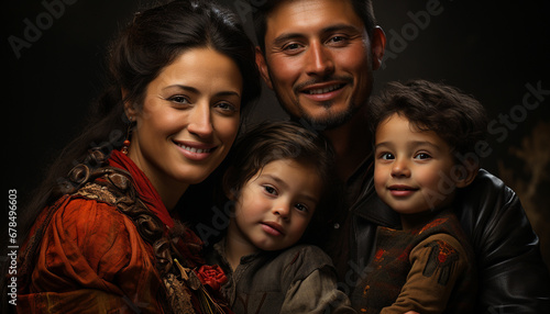 A happy family, smiling and looking at camera with love generated by AI