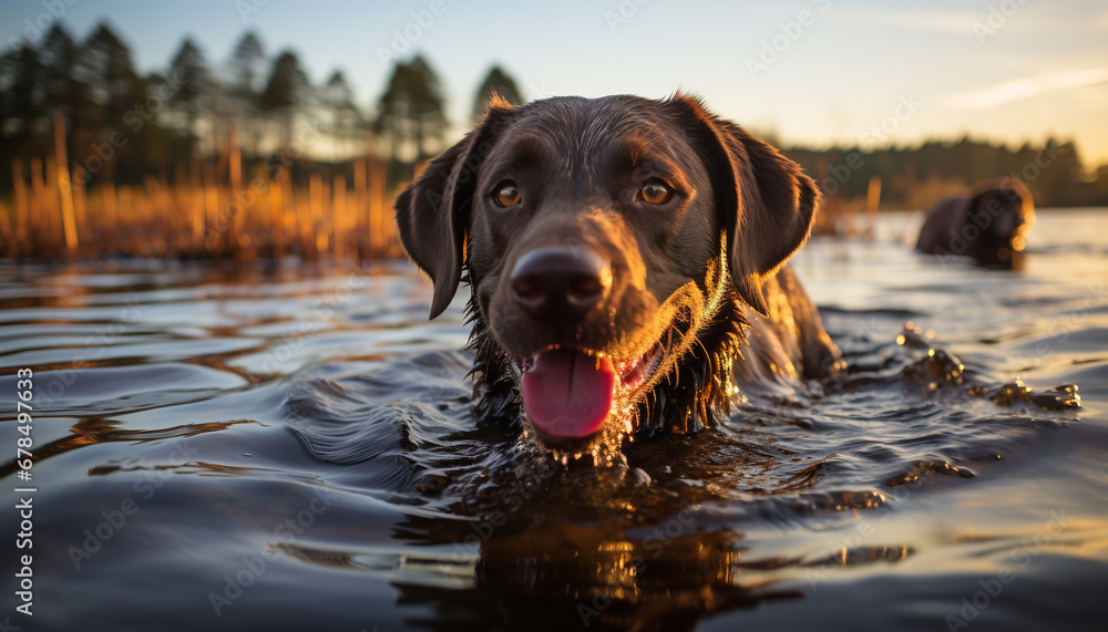A cute puppy sitting in the grass, enjoying the sunset generated by AI A cute puppy sitting in the grass, enjoying the sunset generated by AI