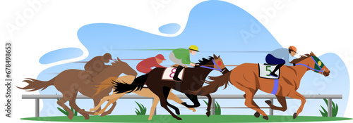 horse racing vector illustration, hippodrome competition, animal on sport illustration