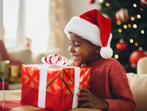 Obraz na płótnie A child was happy to receive presents at Christmas w salonie