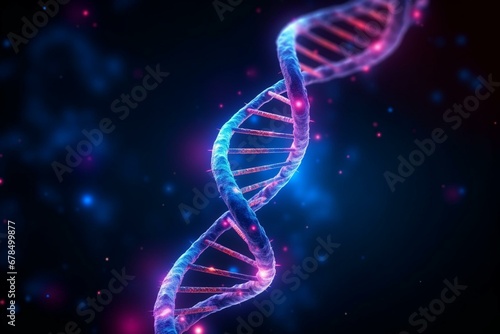 Dark background with DNA helix. 3D illustration. Generative AI