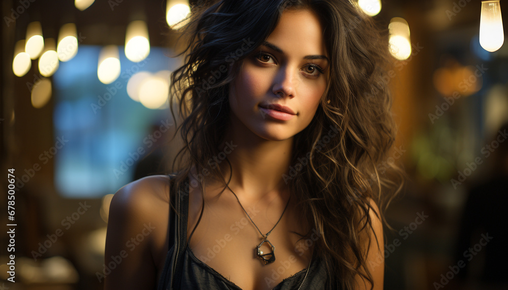 A beautiful young woman with brown hair looking at camera generated by AI A beautiful young woman with brown hair looking at camera generated by AI