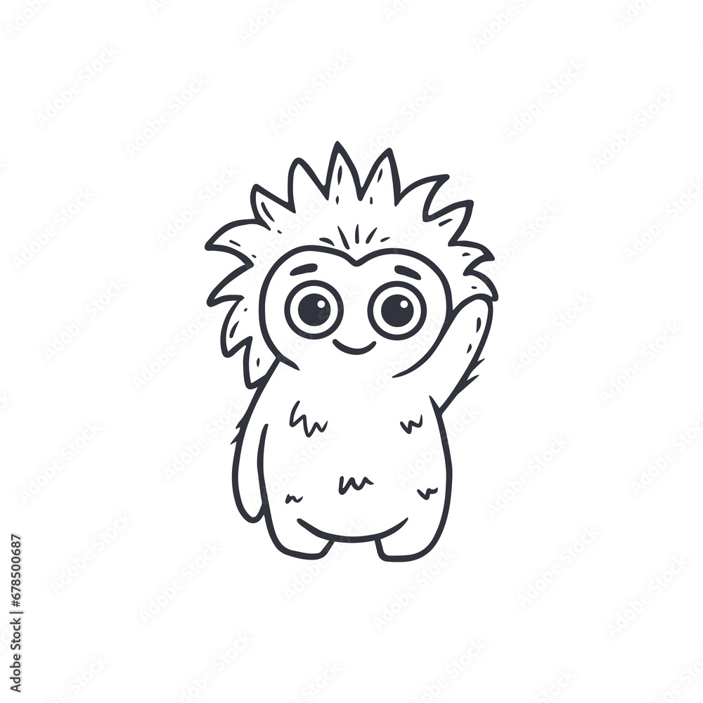 Cute cartoon monster wiht funny eyes on white background. Alien. Coloring. Doodle.