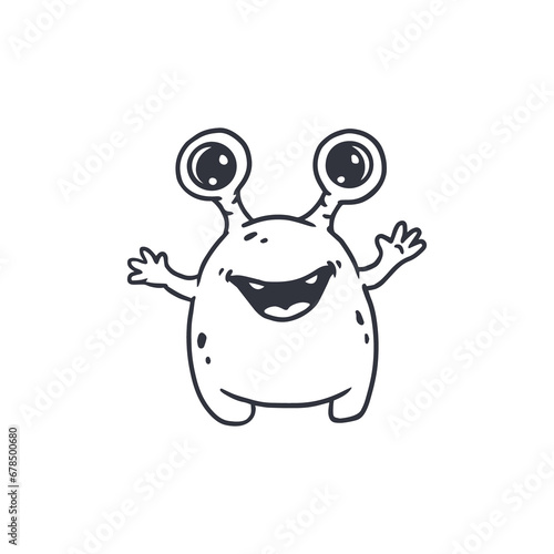 Cute cartoon monster wiht funny eyes on white background. Alien. Coloring. Doodle. 