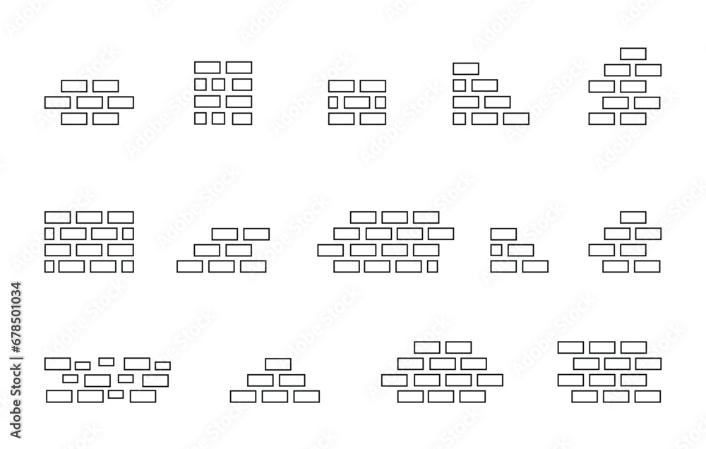 Brick wall line icons set, editable stroke isolated on white, linear vector outline illustration, symbol logo design style
