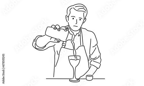 line art of bartender makes a cocktail