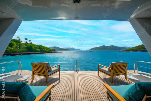 Yacht Boat Sunbathing Deck Chairs Island Tropical