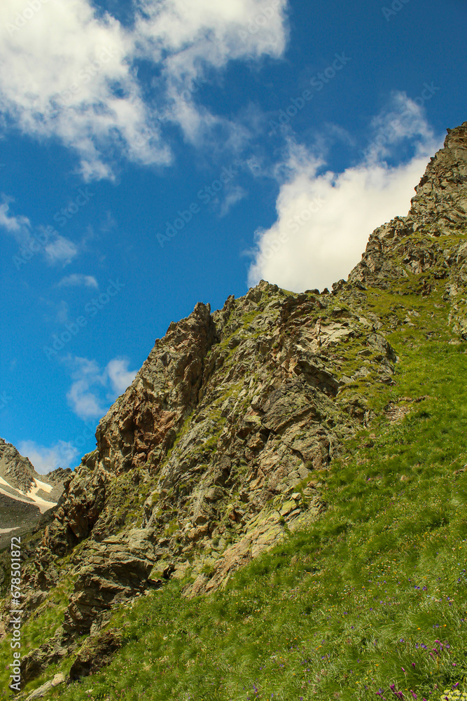 Panoramic view of the Caucasus mountains. Near the village of Arkhyz, Russia