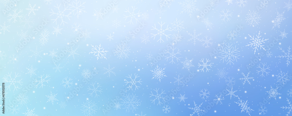 Christmas snowy background. Cold white blue winter sky. Vector ice blizzard on gradient texture with flakes. Festive new year theme for season sale wallpaper. Christmas snowy background. Cold white blue winter sky. Vector ice blizzard on gradient texture with flakes. Festive new year theme for season sale wallpaper.